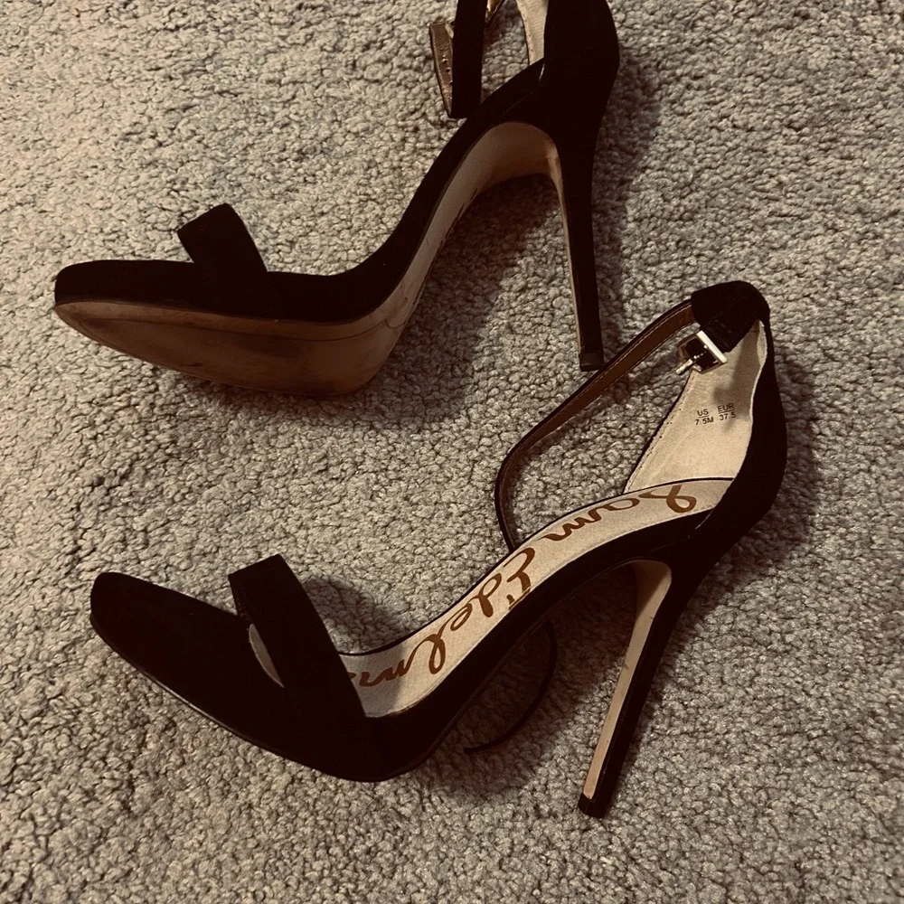 Sam Edelman Black Suede Ankle-Strap Stiletto Heels